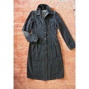 Vintage Hennes Denim Button Front Shirt Dress Dark Wash Size 36